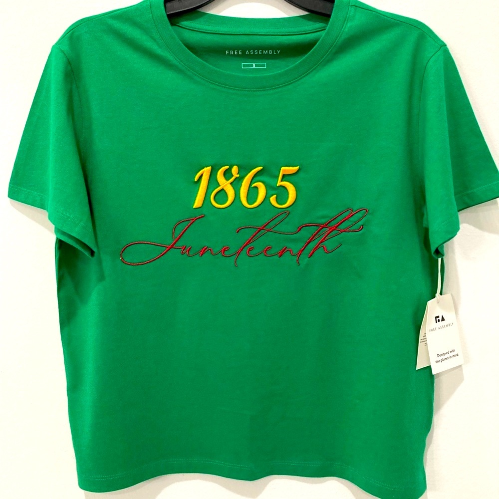 1865 Juneteenth 3D Embroidered Crop Box T Shirt Green Sz S Free Assembly Custom